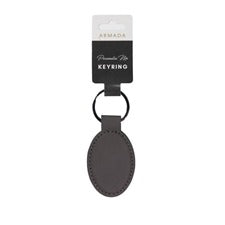 Keyring Leather Faux Oval Grey