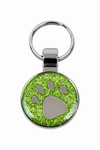 Pet Tag Green Glitter Paw Print Small