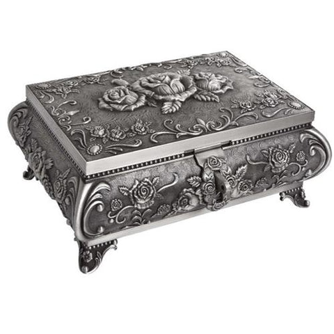 Jewellery Box Queen Anne 11" with Lock Pewter Finish