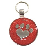 Pet Tag Red Glitter Paw Heart Large